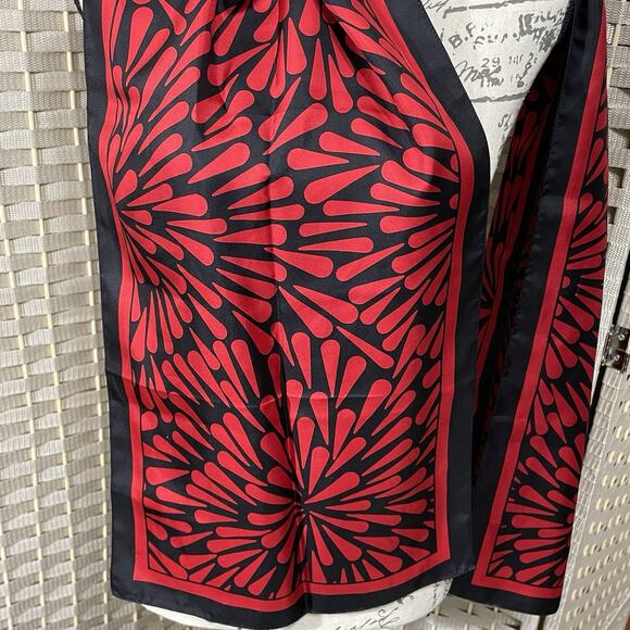 Talbots 100% Silk Scarf Red Navy Floral 12” X 60” Oblong Rectangle Versatile EUC - Picture 3 of 8